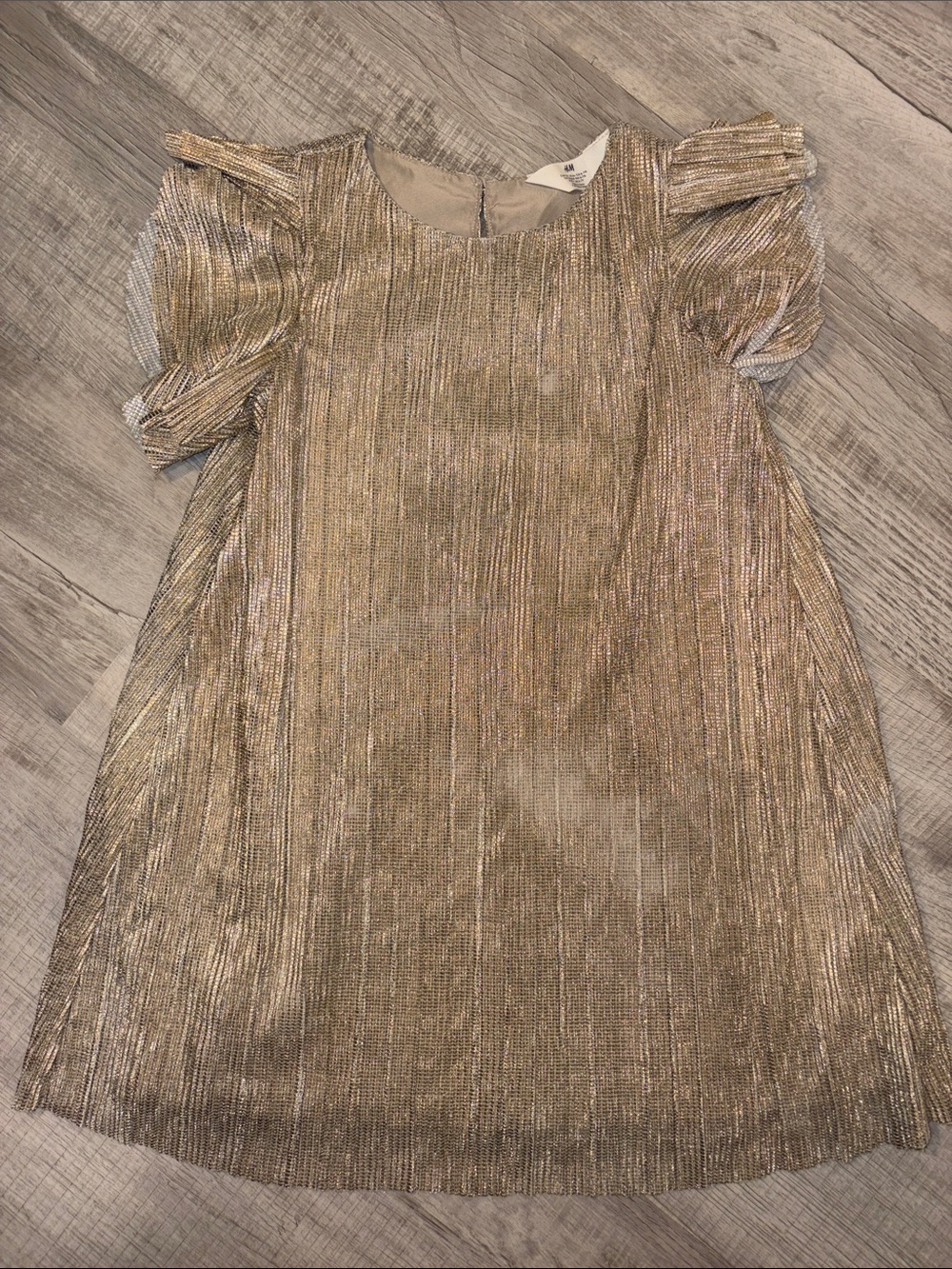 Girls Metallic Gold Party Dress with Puff Sleeves